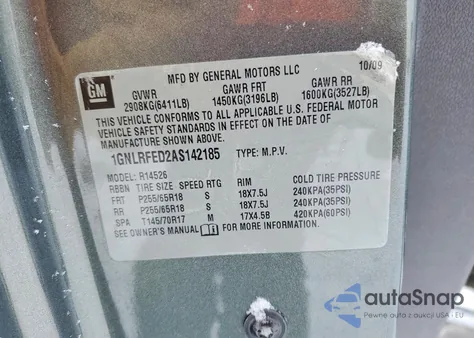 2010 Chevrolet Traverse Lt from USA, damaged, VIN 1GNLRFED2AS142185